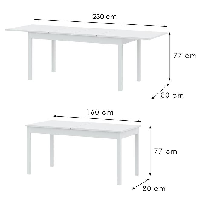 Asztal  Rozkładany Sendi 160/240x80 Fehér