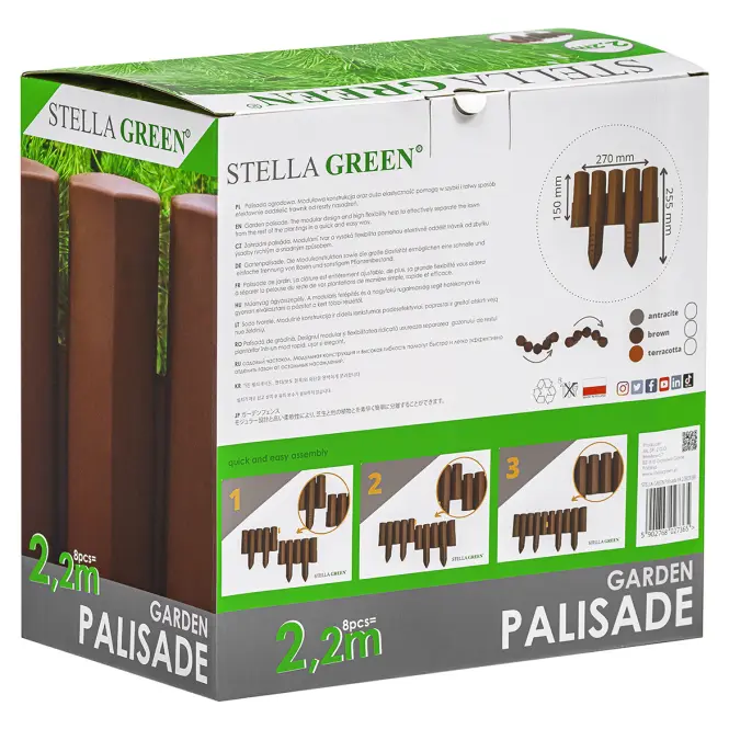 Kerti palánk PA22 (8 darabos készlet) Stella Green barna