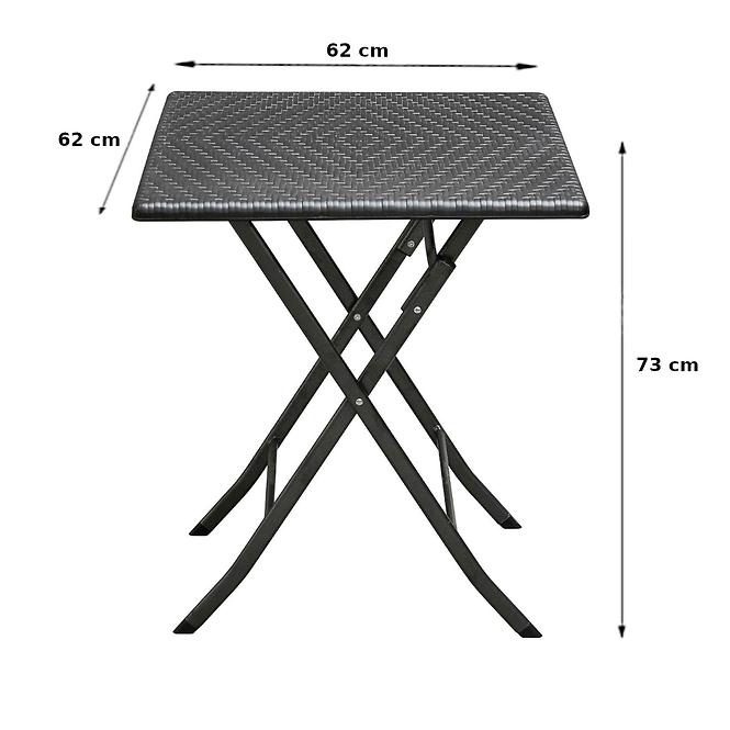 Asztal négyszög alakú összecsukható 62cm fekete