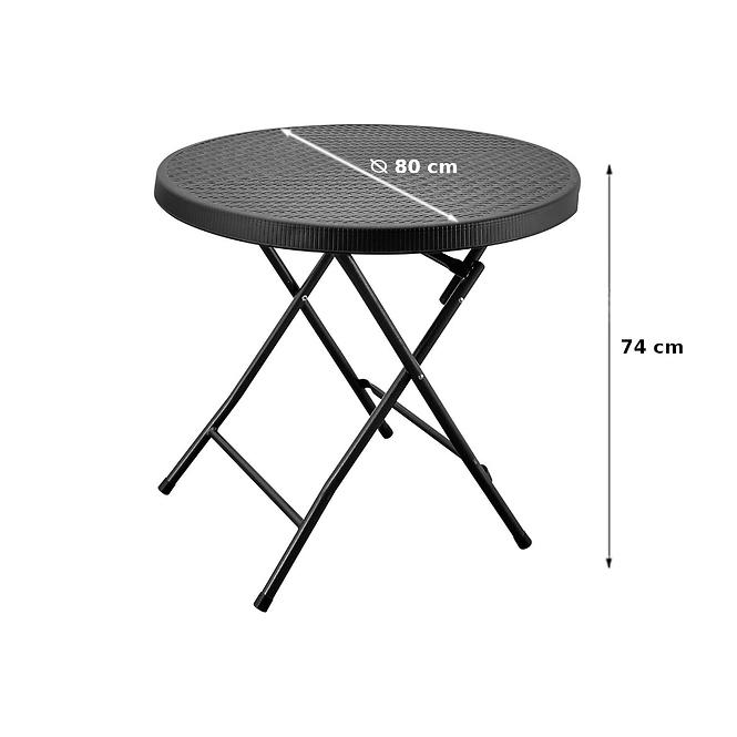 Asztal kerek összecsukható 80cm fekete