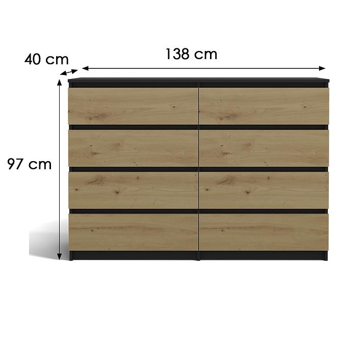 Komód 140cm 8S M8 Malwa AntracitArtisan