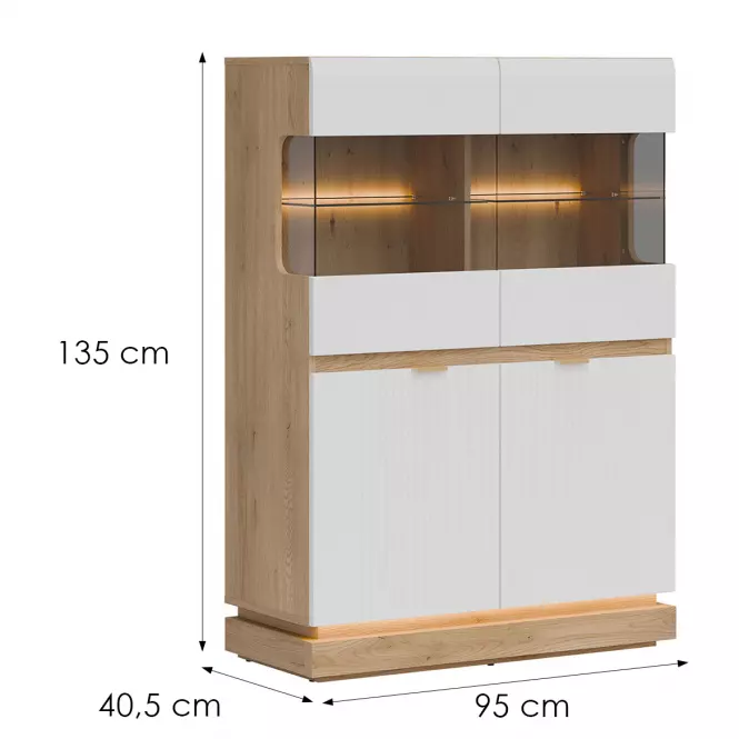Vitrin Alacsony Milton Ml04 tölgy Crem Torro Fehér,2