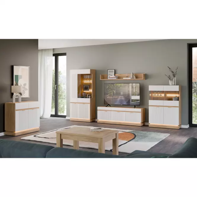 Vitrin Alacsony Milton Ml04 tölgy Crem Torro Fehér