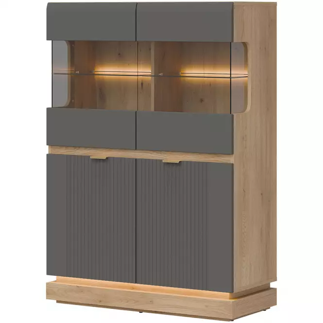Vitrin Alacsony Milton Ml04 tölgy Crem Torro Szürke,3