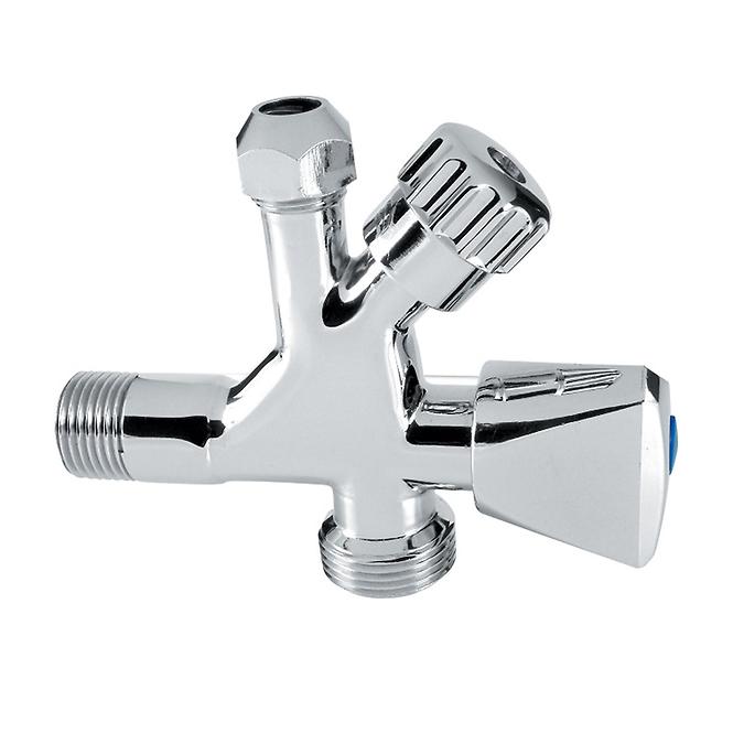 Kombinált sarokszelep 3/8„ x 1/2” x 3/4” króm