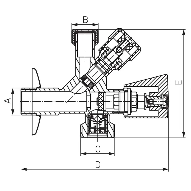 Kombinált sarokszelep 3/8„ x 1/2” x 3/4” króm,2