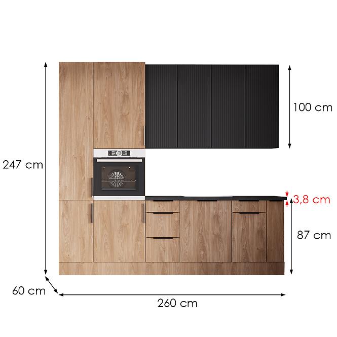Konyhabútor Luxeo 260 Tölgy Puccini/Fekete Set 2