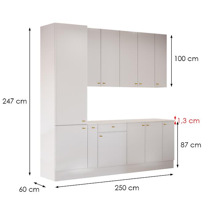 Konyhabútor Luxeo 250 Fehér/vékony keret White Set 1