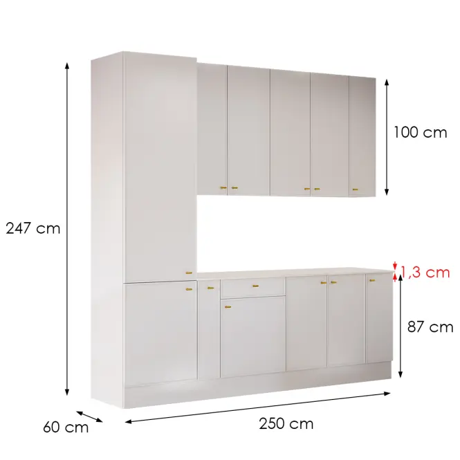 Konyhabútor Luxeo 250 Fehér/vékony keret White Set 1,3