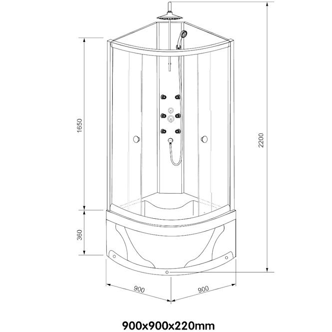 Hidromasszázs zuhanykabin K-392B WYS.B 4-EL 90x90