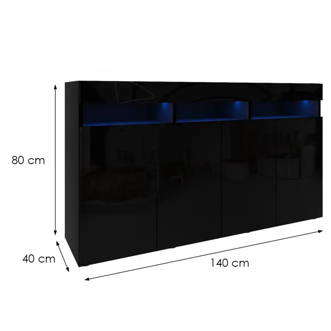Komód Izumi 140 BL fekete mat/fényes,2