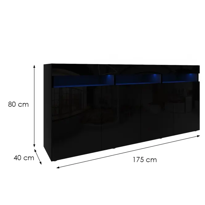 Komód Izumi 175 BL fekete mat/fényes