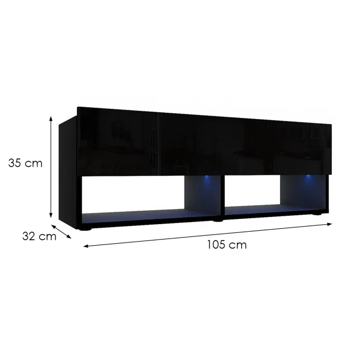 Szekrény RTV Izumi 105 BL fekete mat/fényes,2