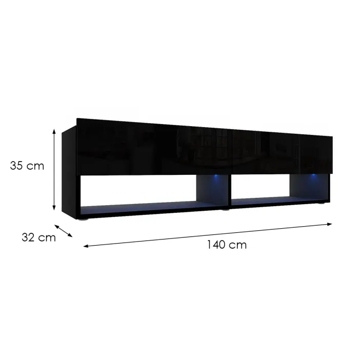 Szekrény RTV Izumi 140 BL fekete mat/fényes