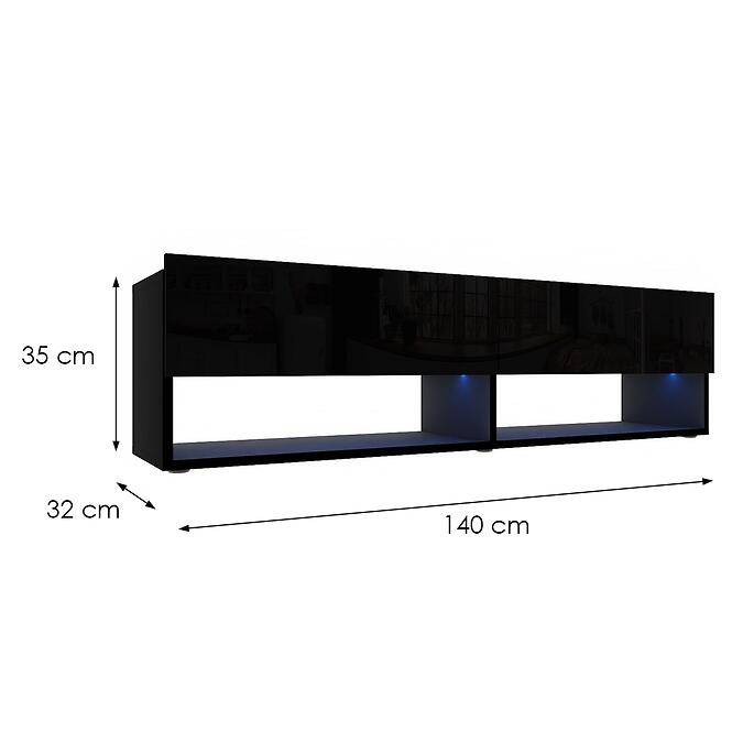 Szekrény RTV Izumi 140 BL fekete mat/fényes,2