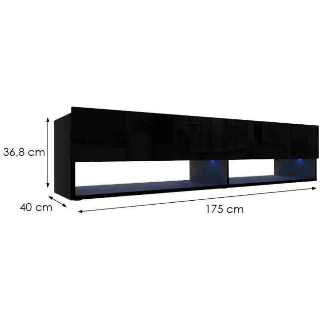 Szekrény RTV Izumi 175 BL fekete mat/fényes