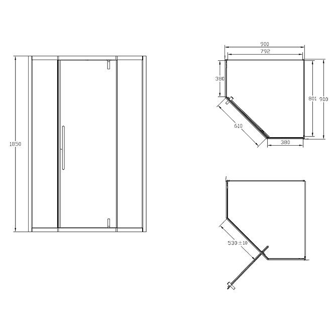 Zuhanykabin ötszögletű Elize 90x90 black