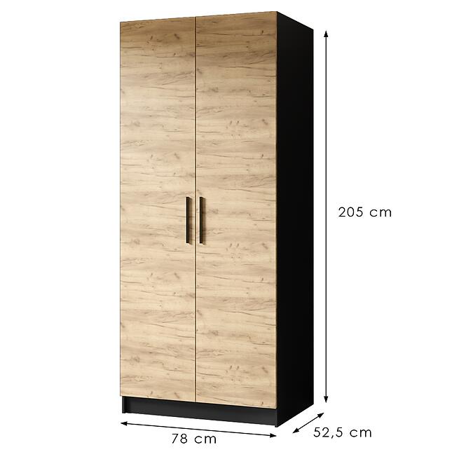Szekrény Gold 2d Fekete/Tölgy Craft Aranysárga,2