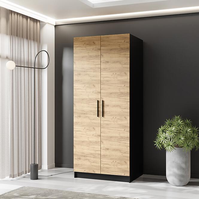 Szekrény Gold 2d Fekete/Tölgy Craft Aranysárga,3