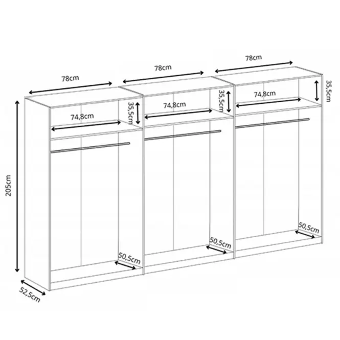 Szekrény X3 Gold 2d Fehér/Fehér
