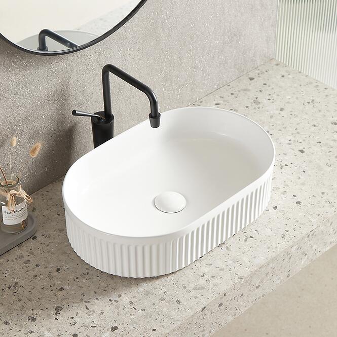 Mosdókagyló lapon Zulu bordázott 50x32 cm