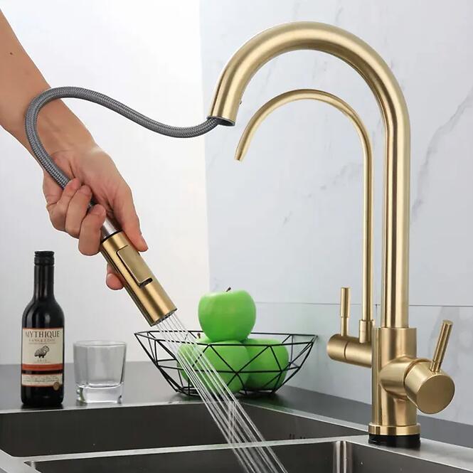 Konyhai csaptelep Eco Fresh csiszolt aranysárga,3