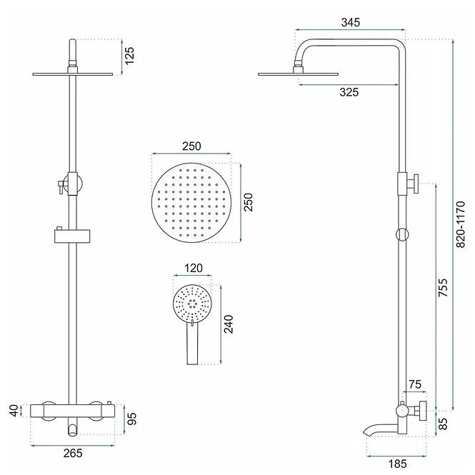 Zuhanyszett Rea termosztátos Lungo csiszolt réz,9