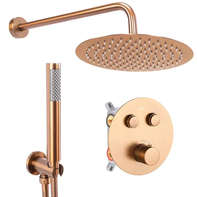 Zuhanyszett Rea rejtett termosztátos LUNGO csiszolt réz + BOX