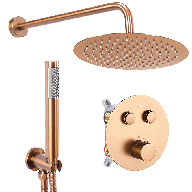 Zuhanyszett Rea rejtett termosztátos LUNGO csiszolt réz + BOX