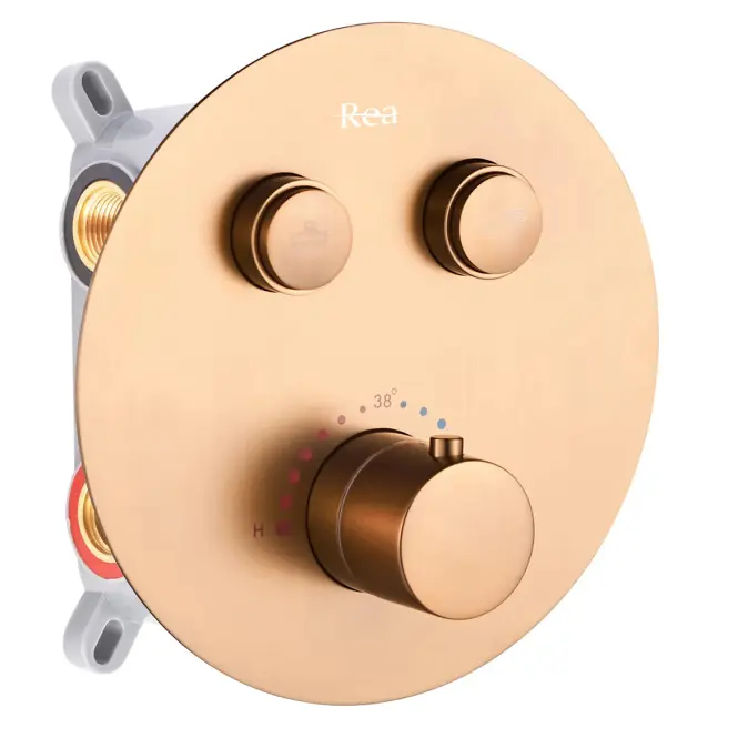 Zuhanyszett Rea rejtett termosztátos LUNGO csiszolt réz + BOX