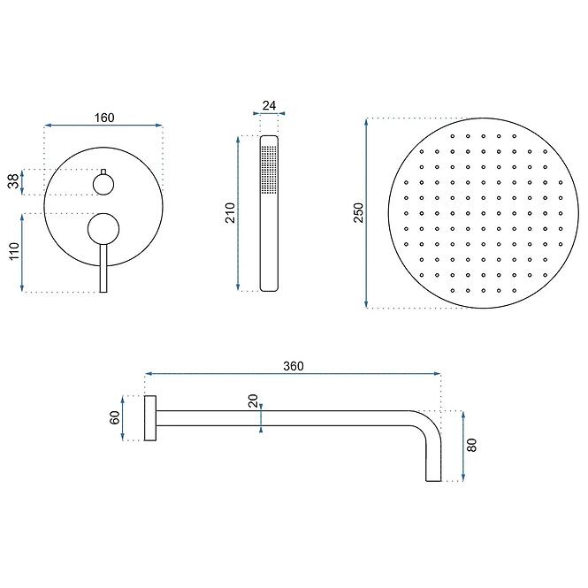 Zuhanyszett Rea rejtett Lungo Grip titán + BOX