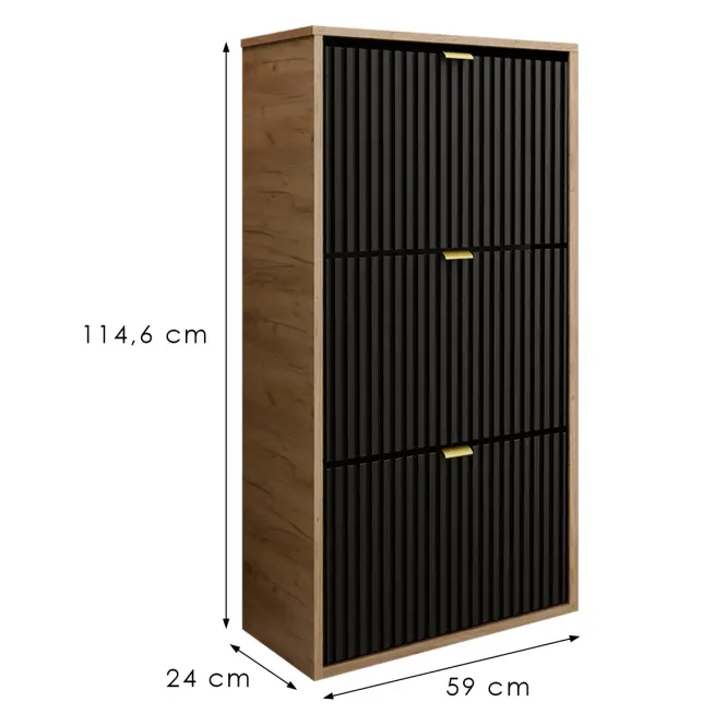 Cipőszekrény Laro I Álló Craft/Fekete/Aranysárga,2