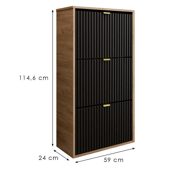 Cipőszekrény Laro I Álló Craft/Fekete/Aranysárga,2
