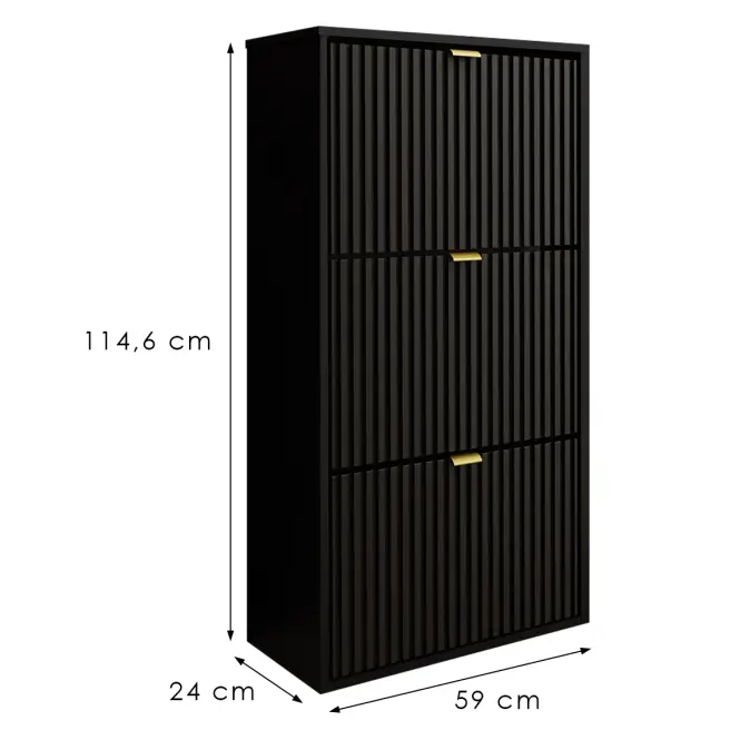 Cipőszekrény Laro I Álló Fekete/Fekete/Aranysárga,2