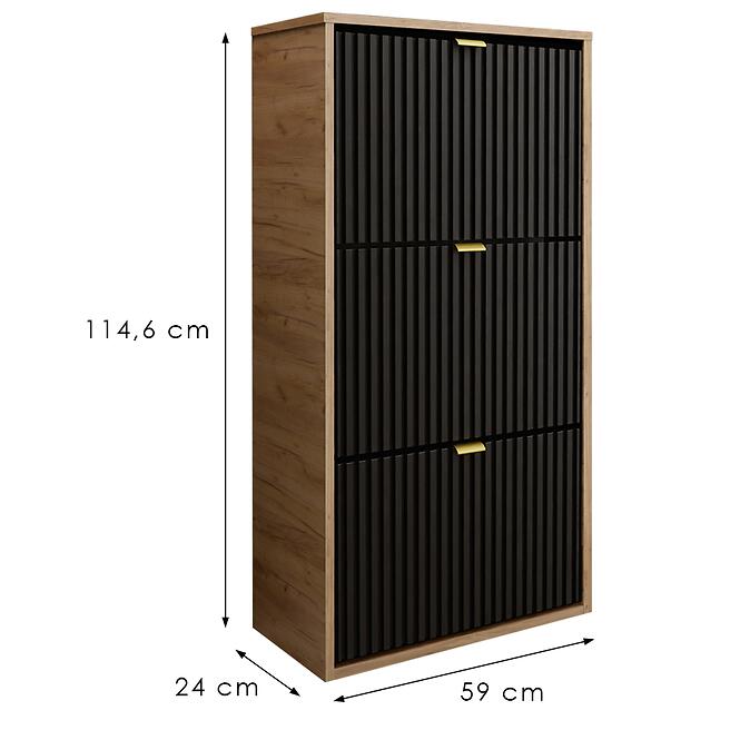 Cipőszekrény Laro I Függő Craft/Fekete/Aranysárga,2