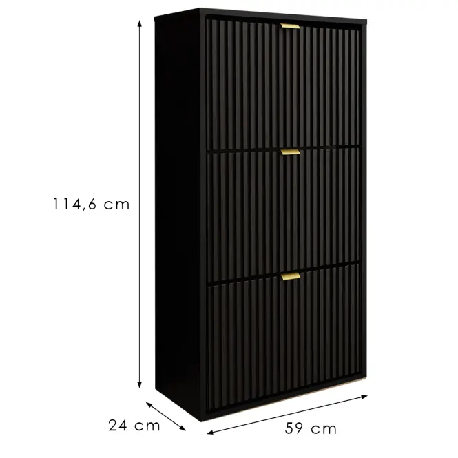 Cipőszekrény Laro I Függő Fekete/Fekete/Aranysárga
