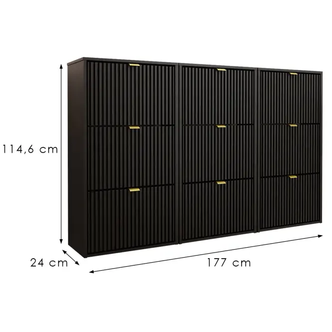 Cipőszekrény Laro Iii Függő Fekete/Fekete/Aranysárga,2