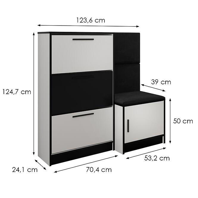 Cipőszekrény Kpl Foli Fehér + Fekete (ITAKA 15),3