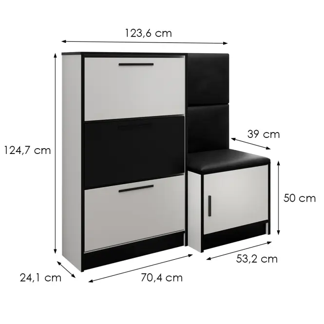 Cipőszekrény Kpl Foli Fehér + Fekete műbőr (MADRYT 1100),3