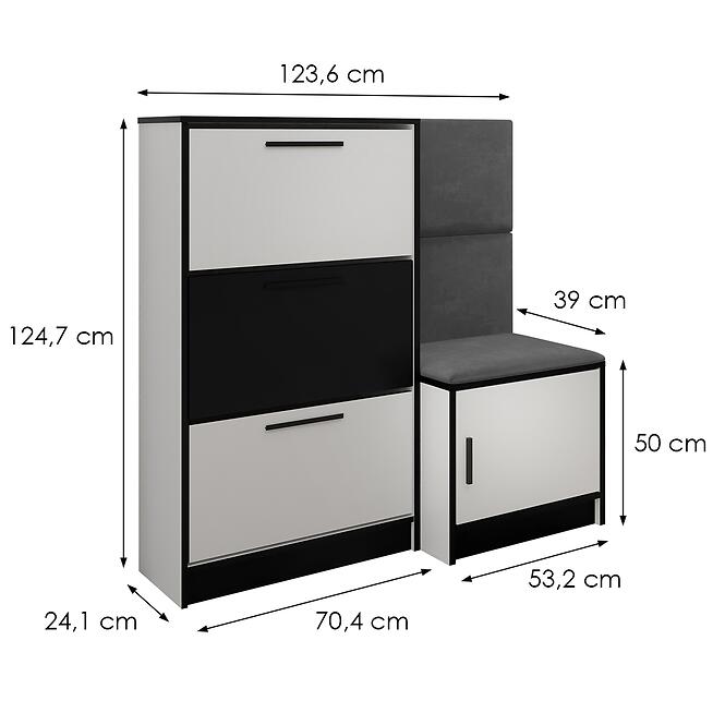 Cipőszekrény Kpl Foli Fehér + Szürke (ITAKA 50),3