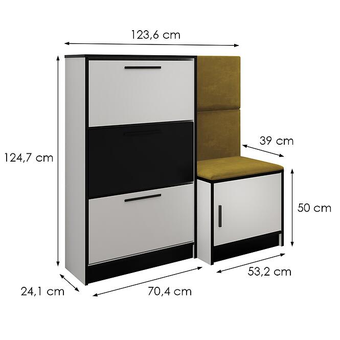 Cipőszekrény Kpl Foli Fehér + Sárga (KRONOS 01),3