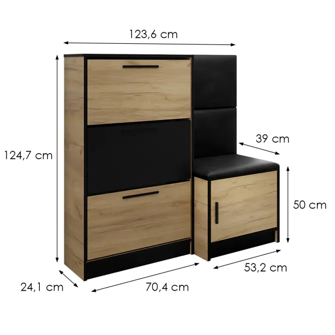 Cipőszekrény Kpl Foli Craft + Fekete öko bőr (MADRYT 1100)