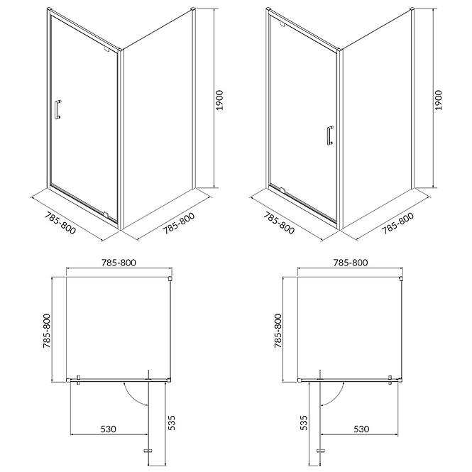 Zuhanykabin Brasco Pivot 80x80x190 króm S168-009