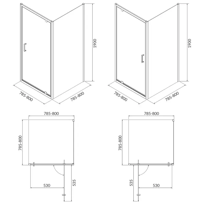 Zuhanykabin Brasco Pivot 80x80x190 black S168-011,3