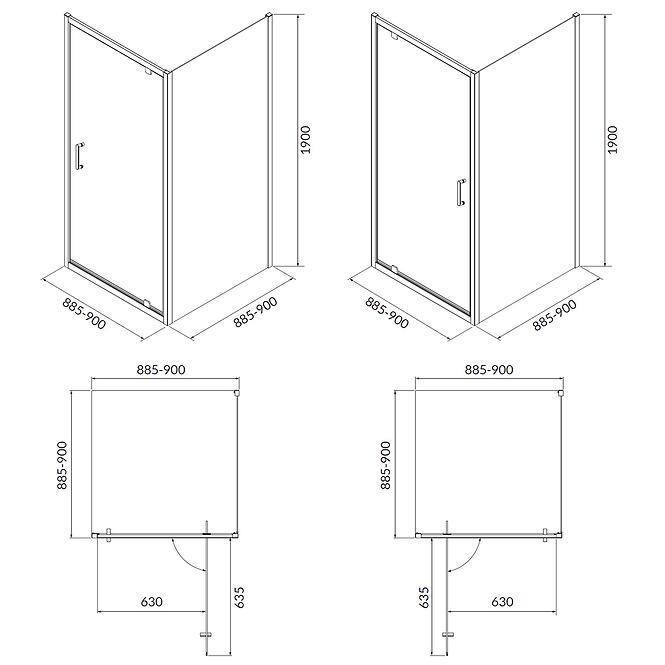 Zuhanykabin Brasco Pivot 90x90x190 black S168-012