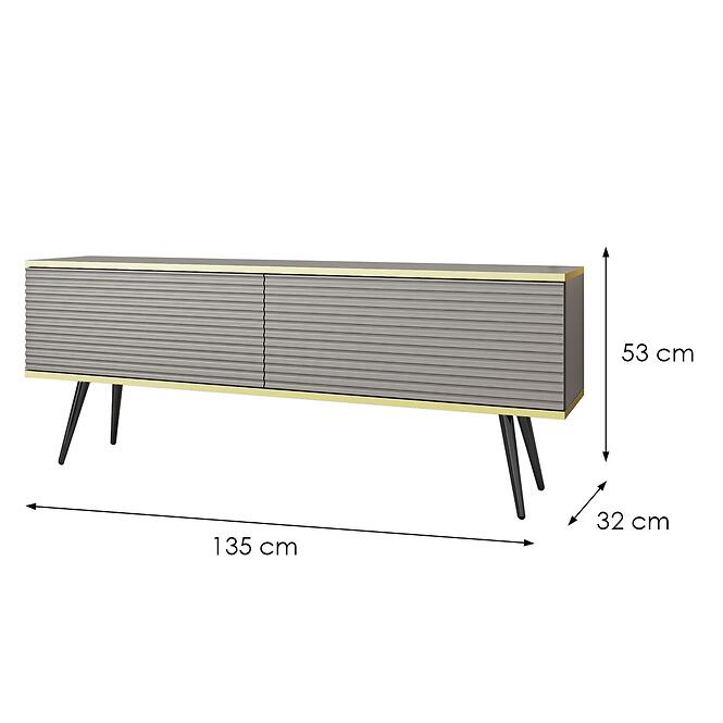 Szekrény RTV Oro Mdf Hornyolás 135 Szürke+ Fekete lábak,2