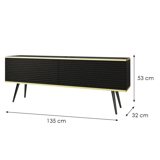 Szekrény RTV Oro Mdf Hornyolás 135 Fekete+ Fekete lábak