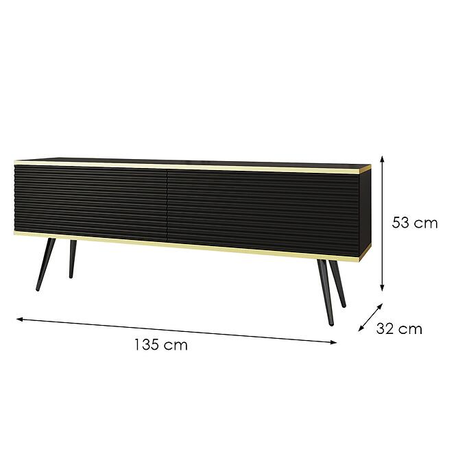 Szekrény RTV Oro Mdf Hornyolás 135 Fekete+ Fekete lábak,2