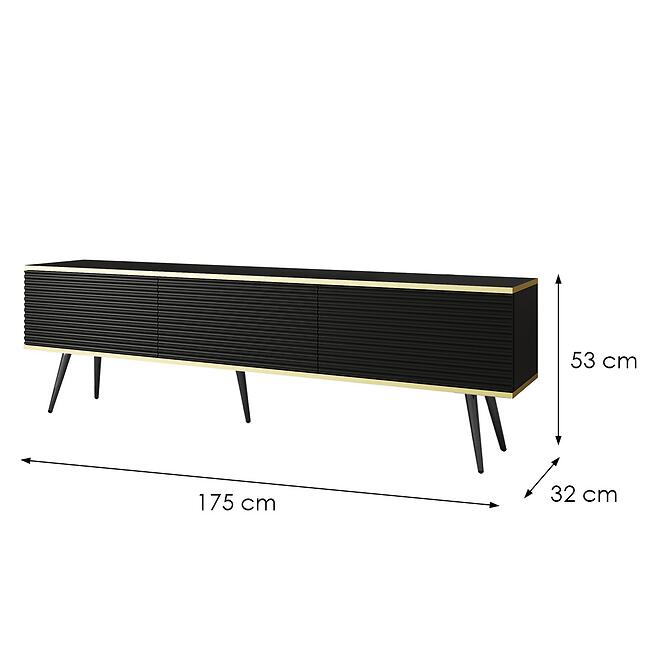 Szekrény RTV Oro Mdf Hornyolás 175 Fekete+ Fekete lábak,2
