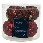 Karácsonyi díszek üveg tobozok 6 db piros Ø5 cm h7 cm 9010003